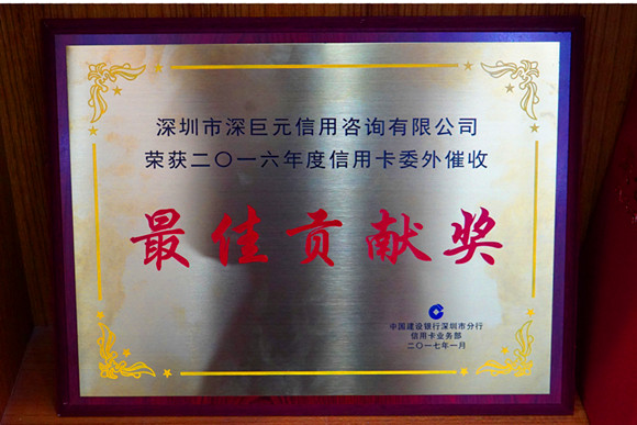 中國建設(shè)銀行“最佳貢獻(xiàn)獎(jiǎng)”